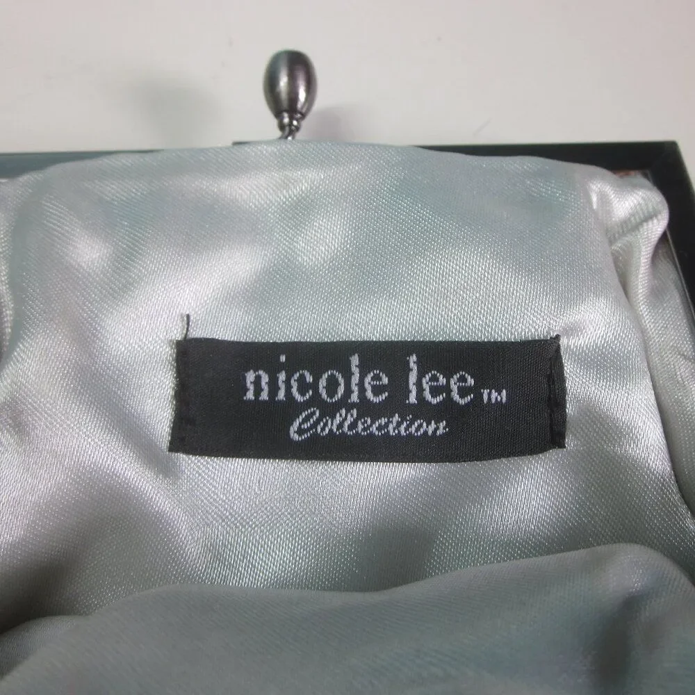 Nicole Lee Collection Silver Cloth Purse Silver Metal Chain Kisslock Clasp Top